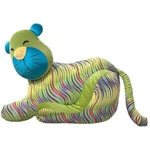 Pier 1 Imports Tiger Cat Accent Pillow Plush Stuffed Animal Green Jewel Tones